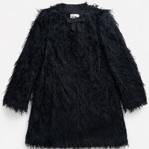 RED Valentino Black Textured Faux Fur Jacket